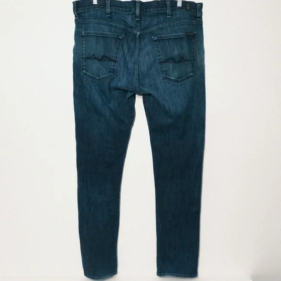 7 For All Mankind Slimmy Jeans Mens 38x32 Dark Wash Blue Denim - Picture 2 of 14